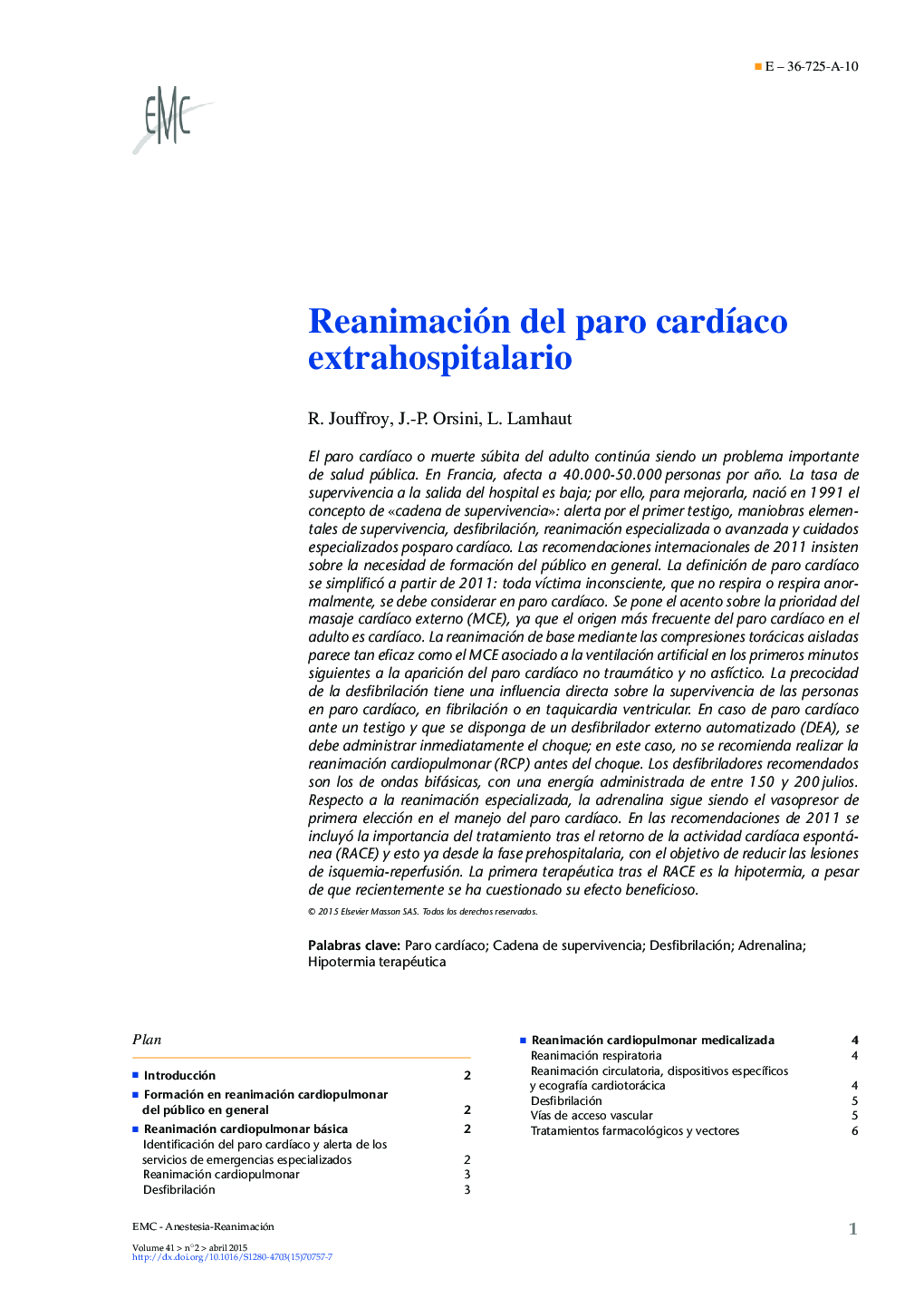 Reanimación del paro cardÃ­aco extrahospitalario