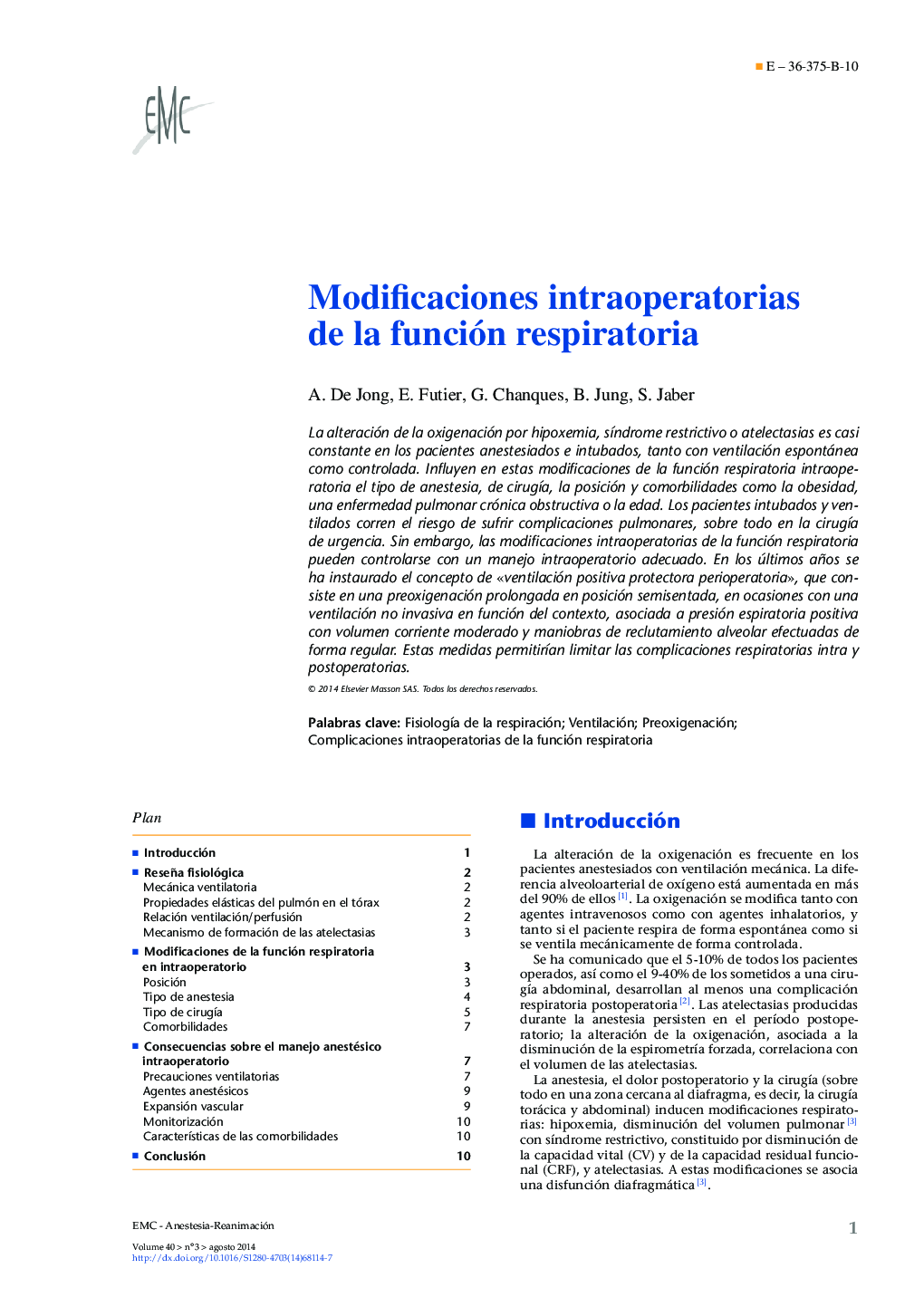 Modificaciones intraoperatorias de la función respiratoria