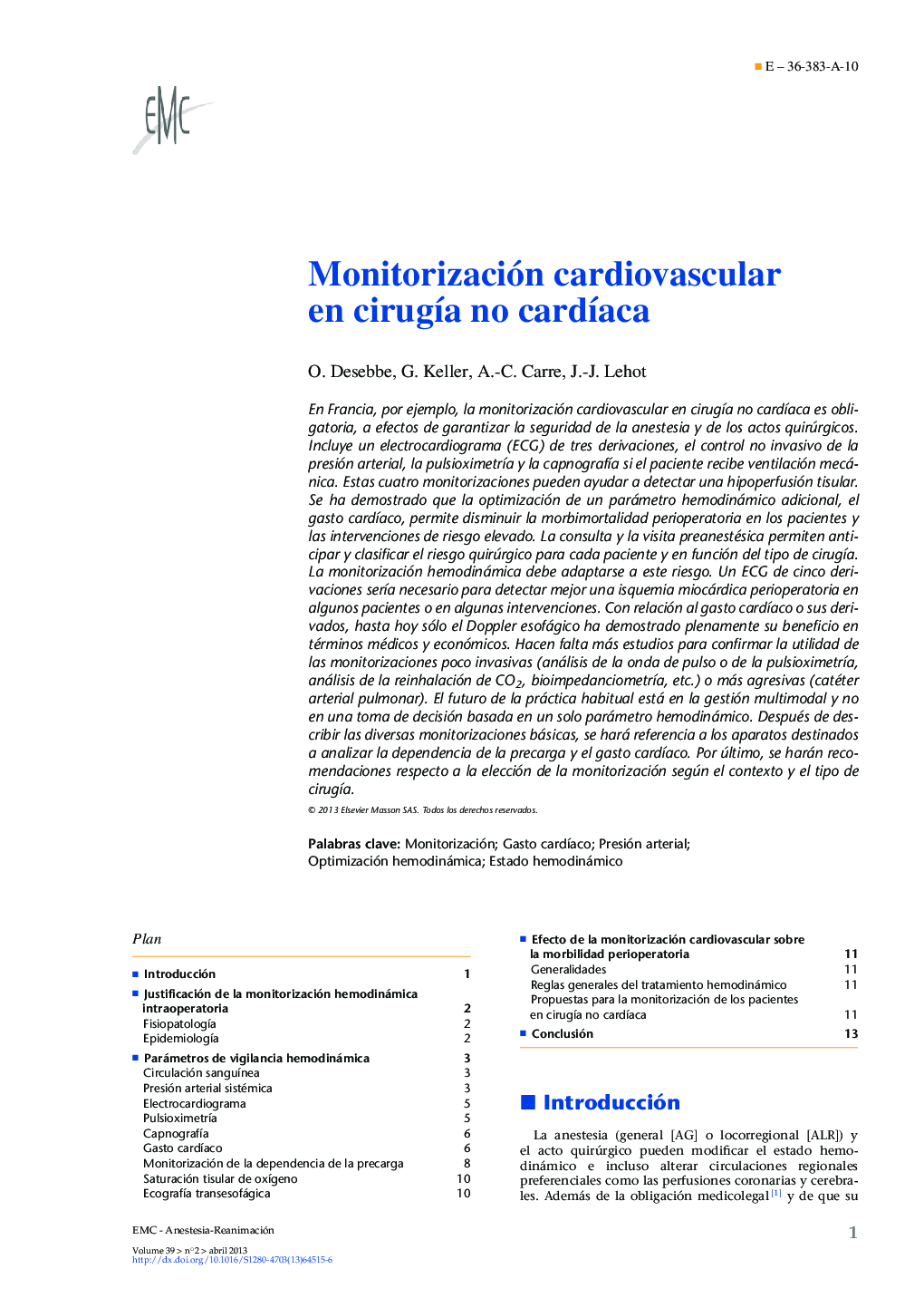 Monitorización cardiovascular en cirugía no cardíaca