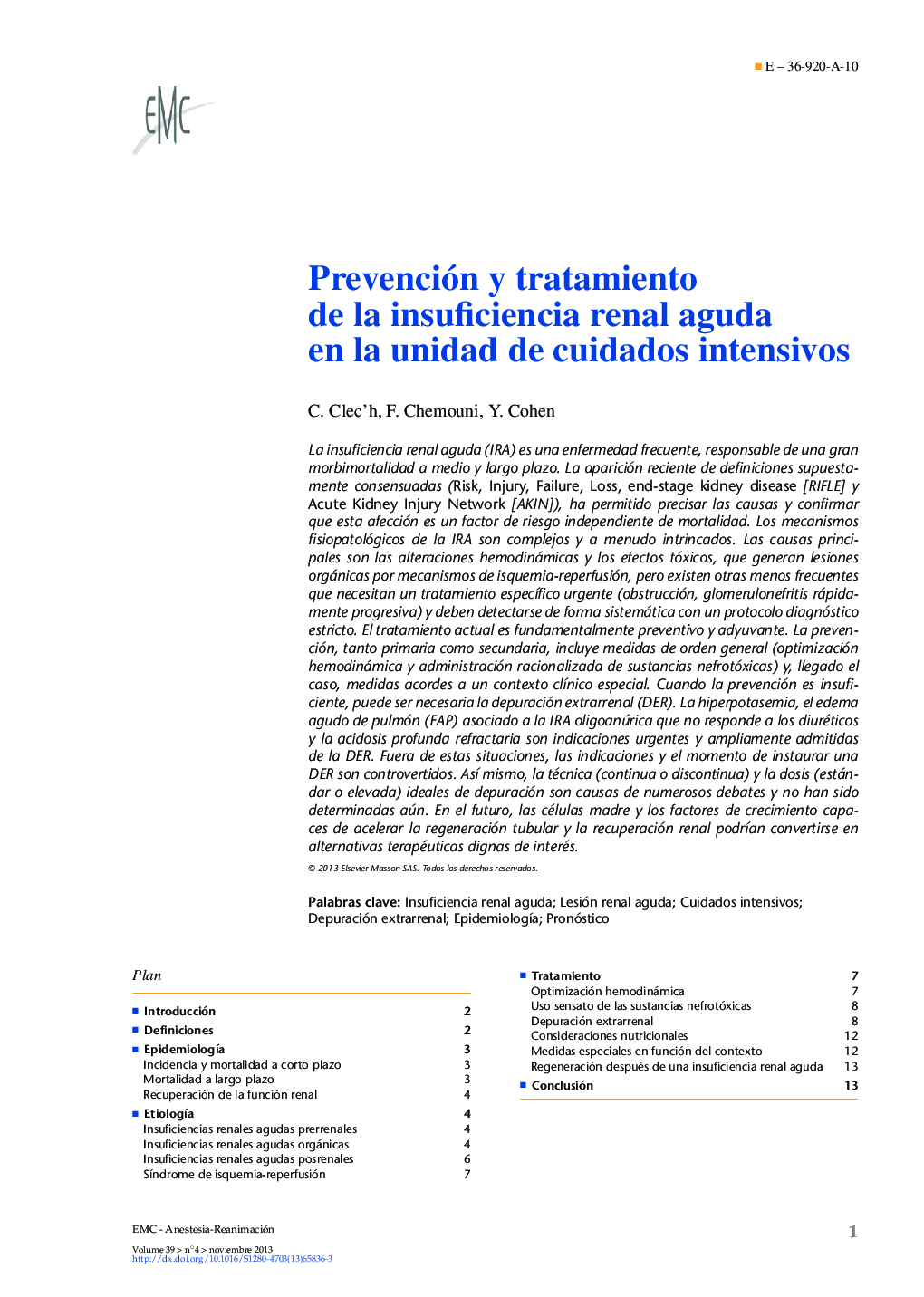 Prevención y tratamiento de la insuficiencia renal aguda en la unidad de cuidados intensivos