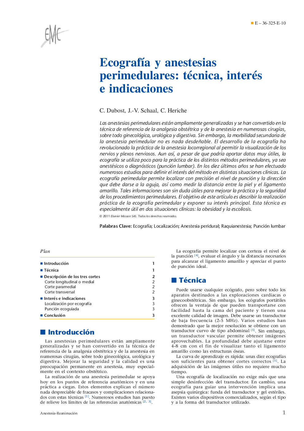 Ecografía y anestesias perimedulares: técnica, interés e indicaciones