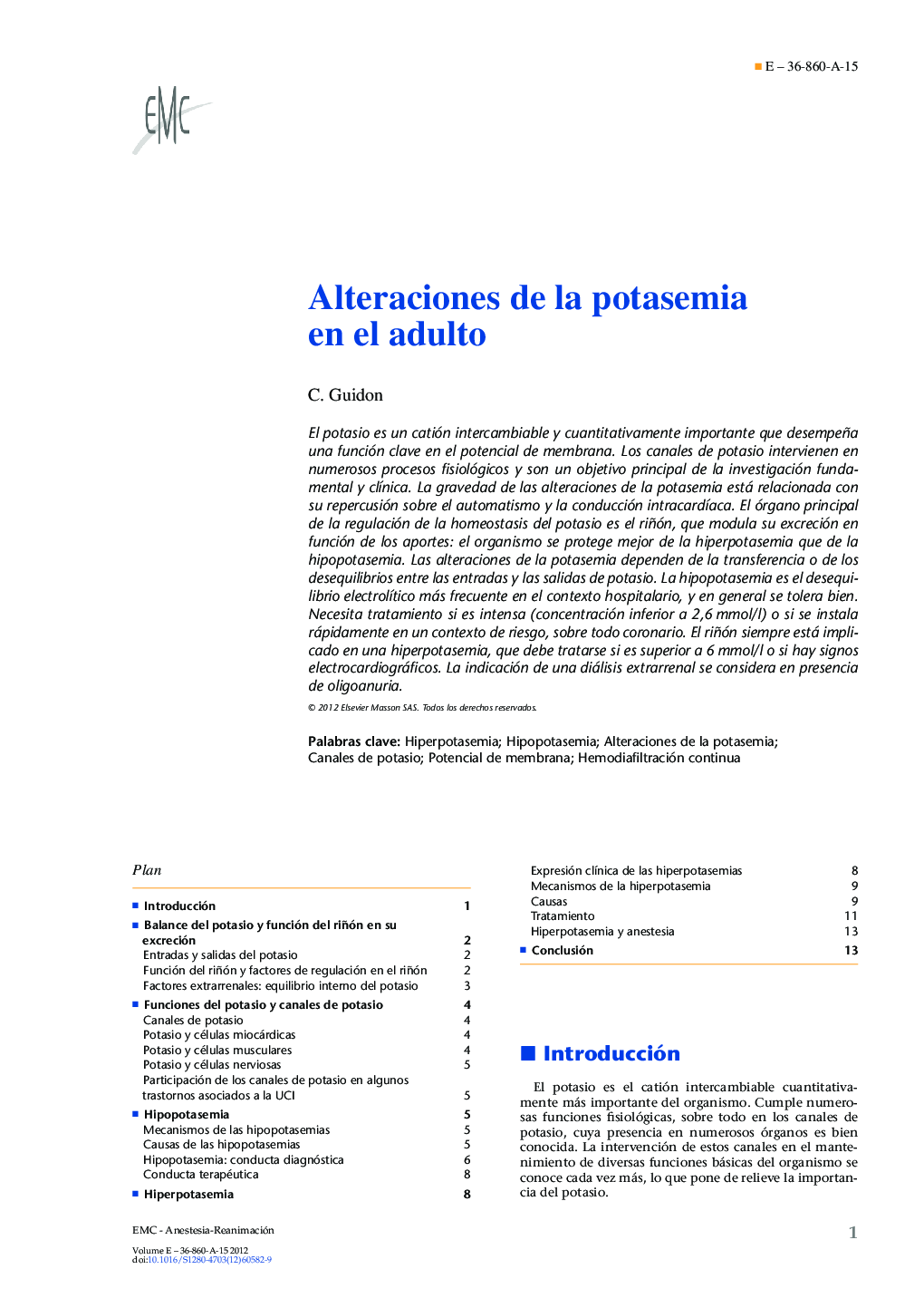 Alteraciones de la potasemia en el adulto