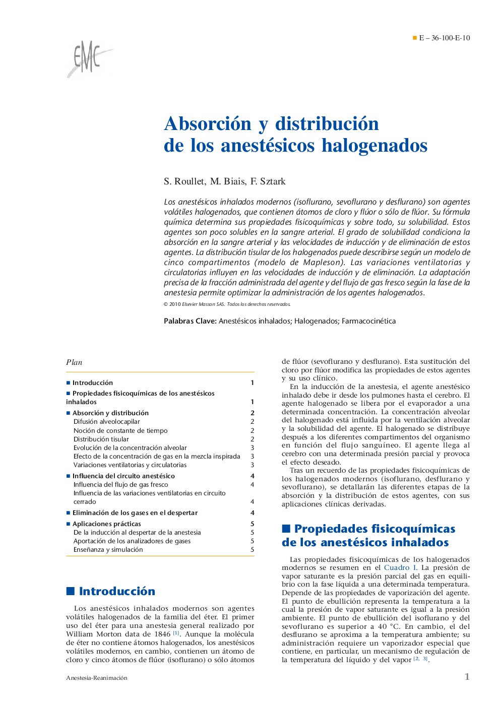 Absorción y distribución de los anestésicos halogenados