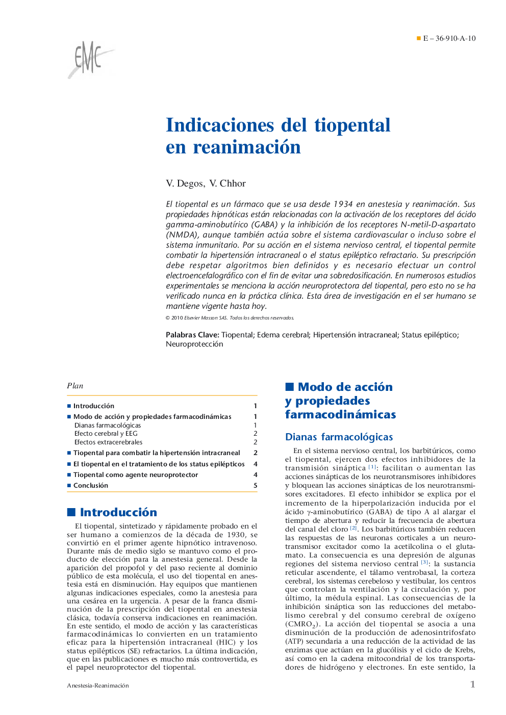 Indicaciones del tiopental en reanimación