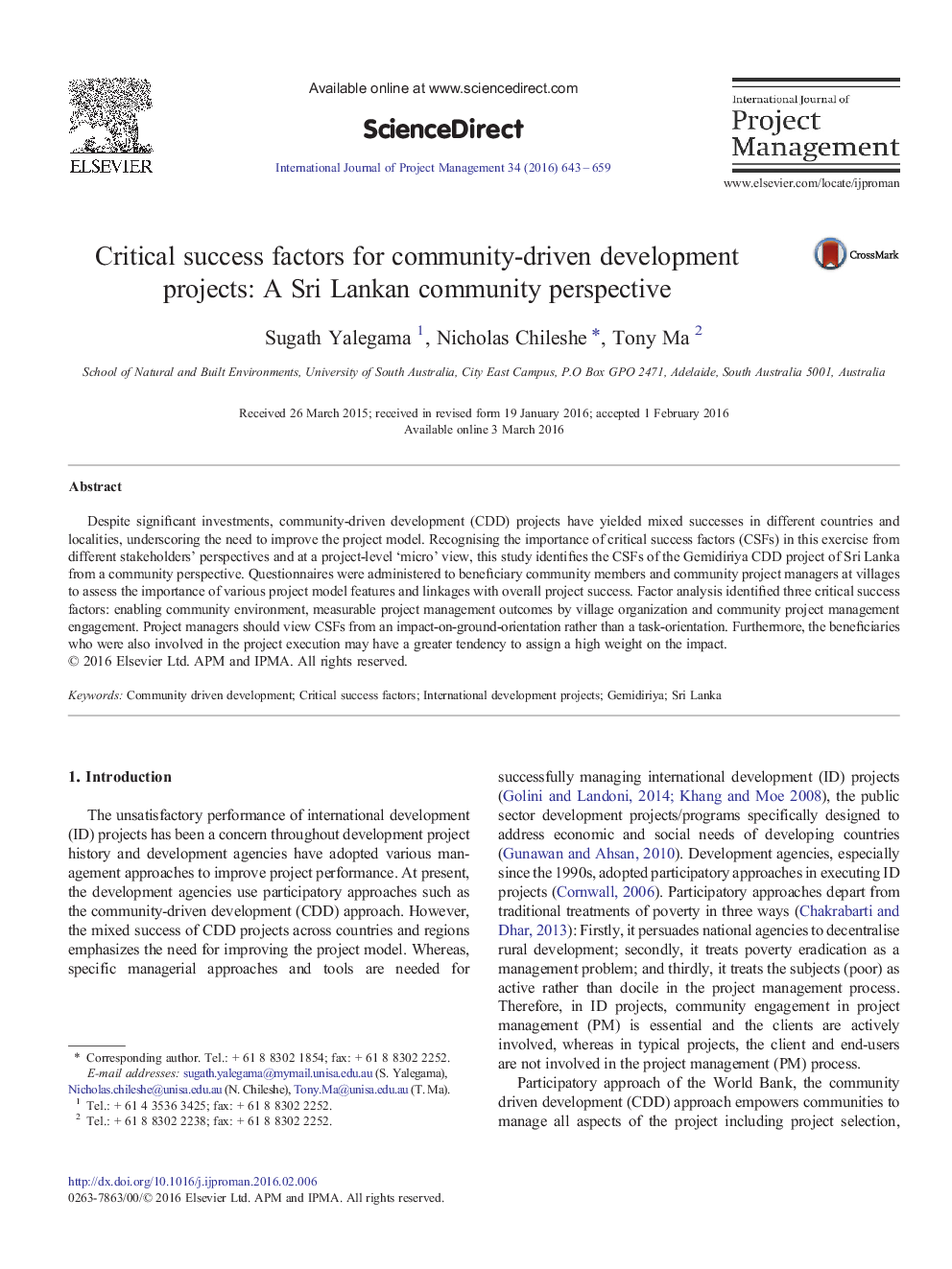 Critical success factors for community-driven development projects: A Sri Lankan community perspective