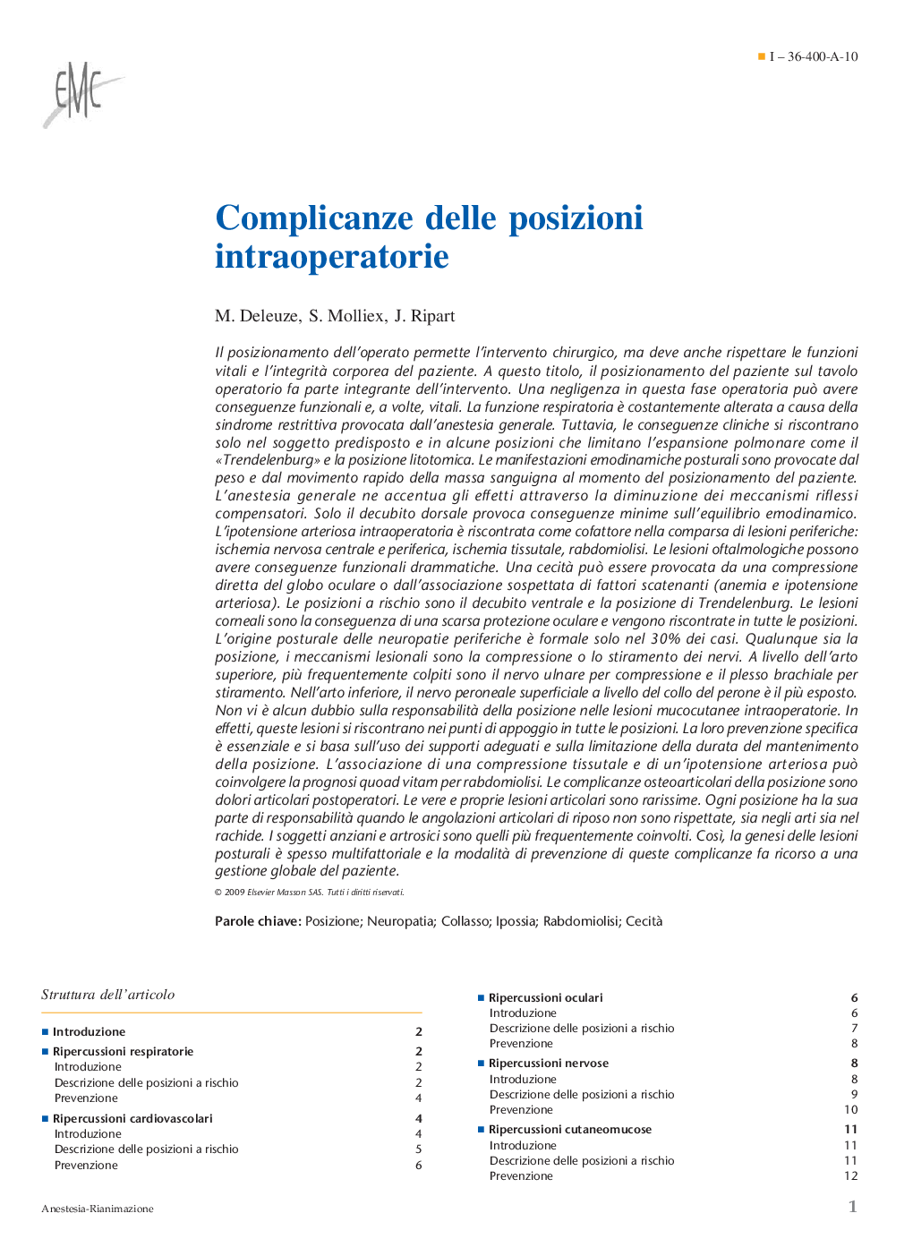 Complicanze delle posizioni intraoperatorie