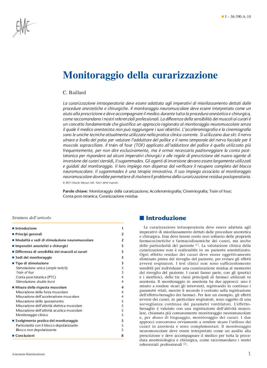 عکس صفحه اول مقاله: Monitoraggio della curarizzazione Monitoraggio della curarizzazione