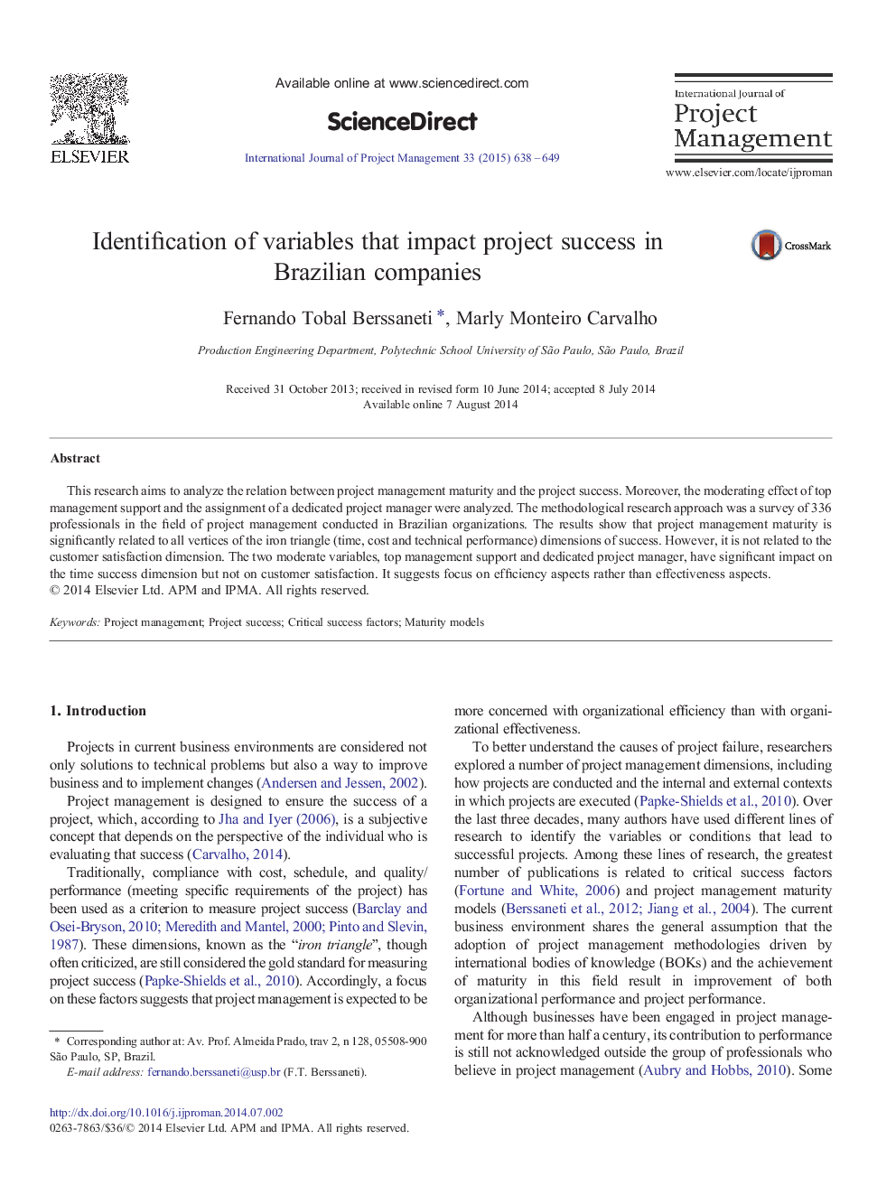 Identification of variables that impact project success in Brazilian companies