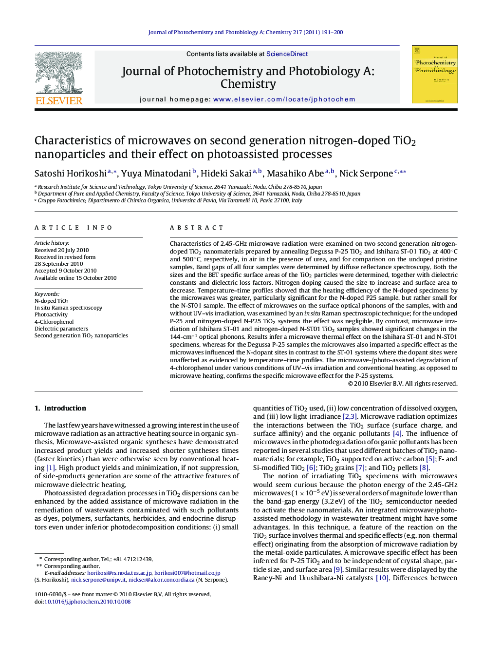 Characteristics of microwaves on second generation nitrogen-doped TiO2 nanoparticles and their effect on photoassisted processes