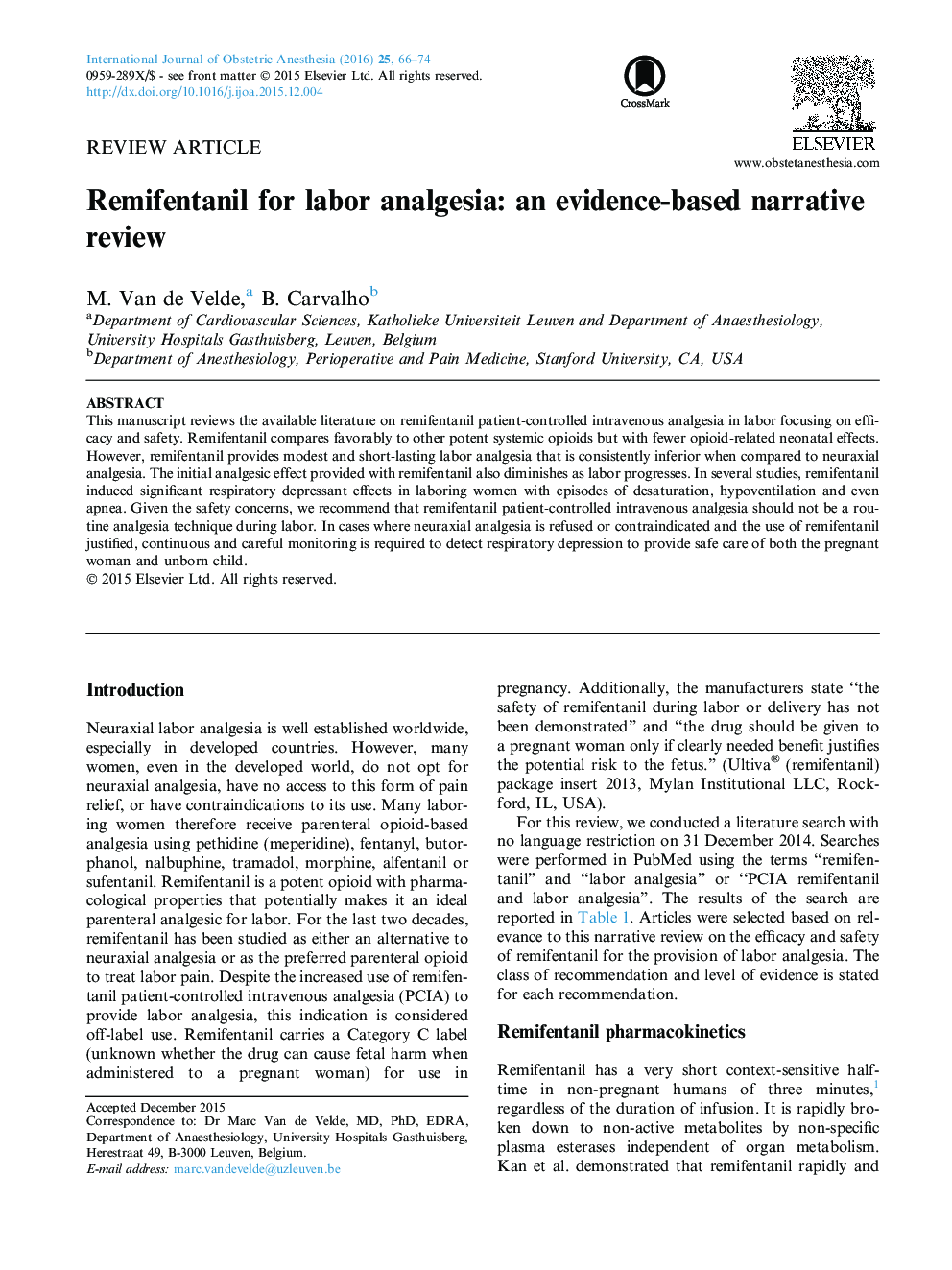 Remifentanil for labor analgesia: an evidence-based narrative review