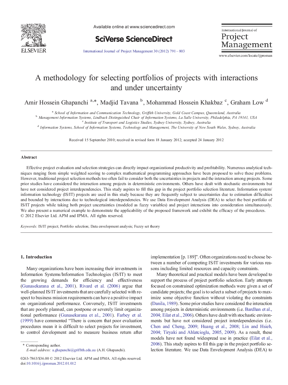 A methodology for selecting portfolios of projects with interactions and under uncertainty