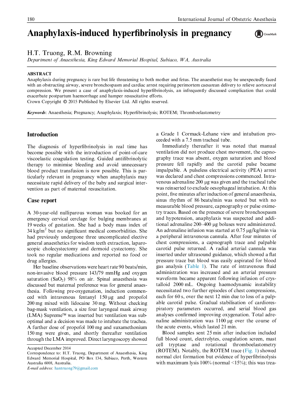 Anaphylaxis-induced hyperfibrinolysis in pregnancy