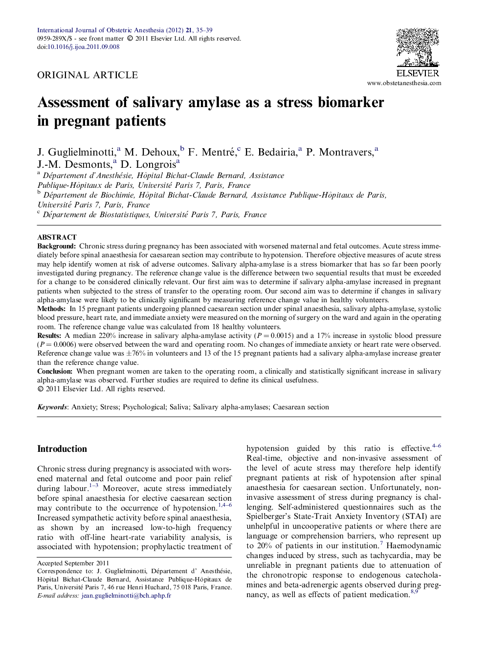 Assessment of salivary amylase as a stress biomarker in pregnant patients