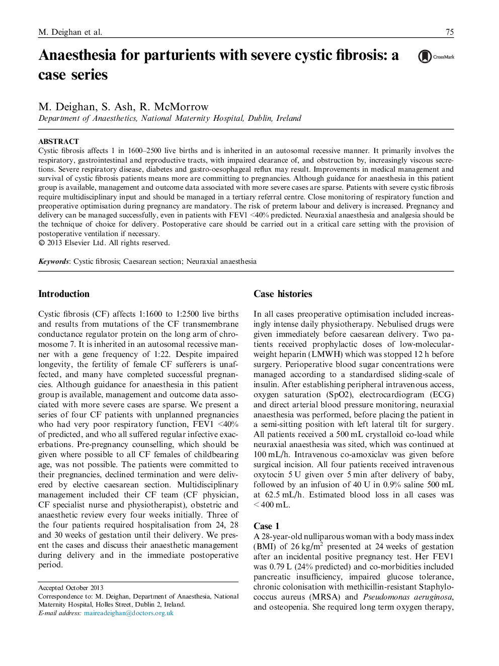 Anaesthesia for parturients with severe cystic fibrosis: a case series