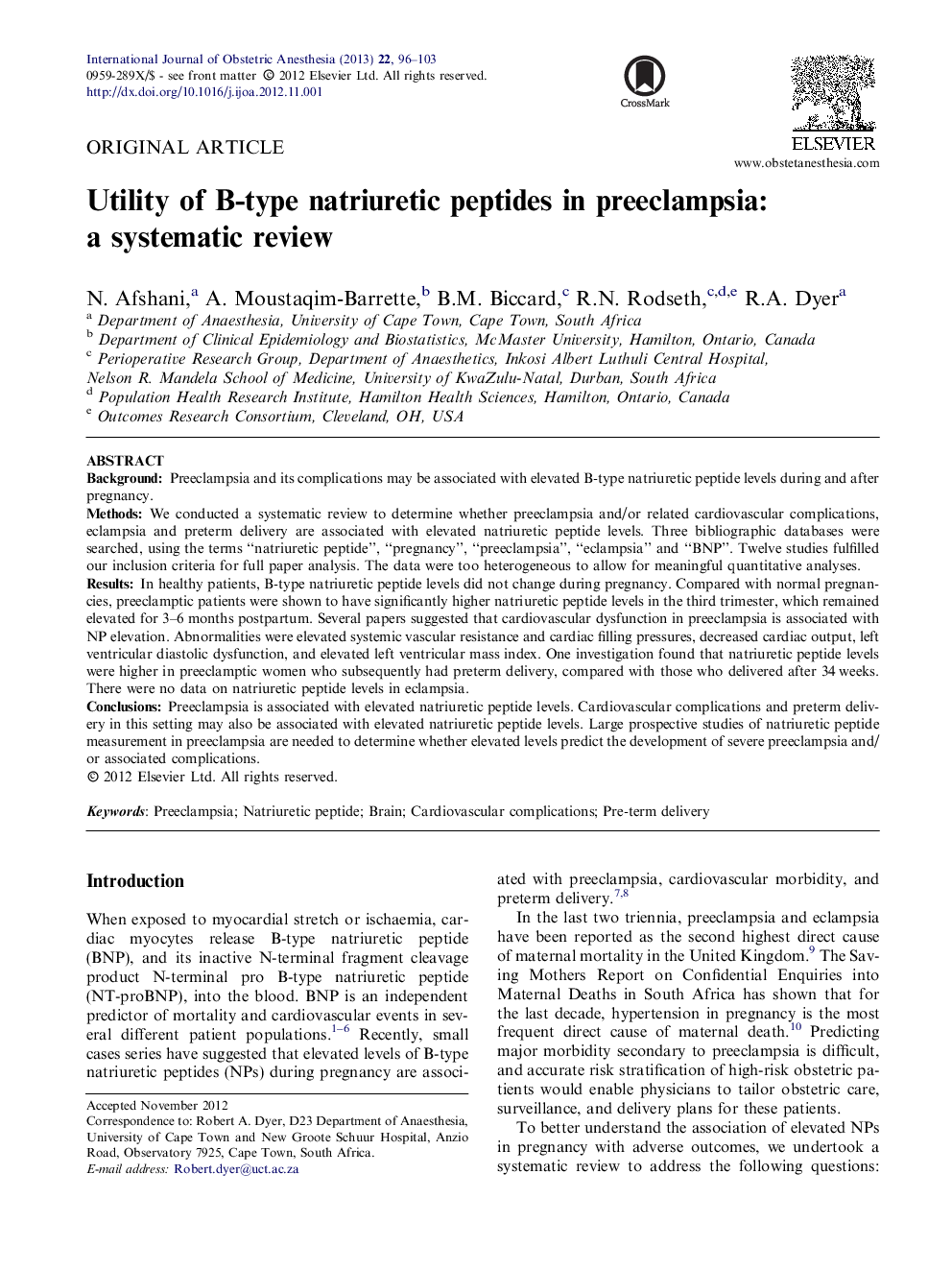 Utility of B-type natriuretic peptides in preeclampsia: a systematic review