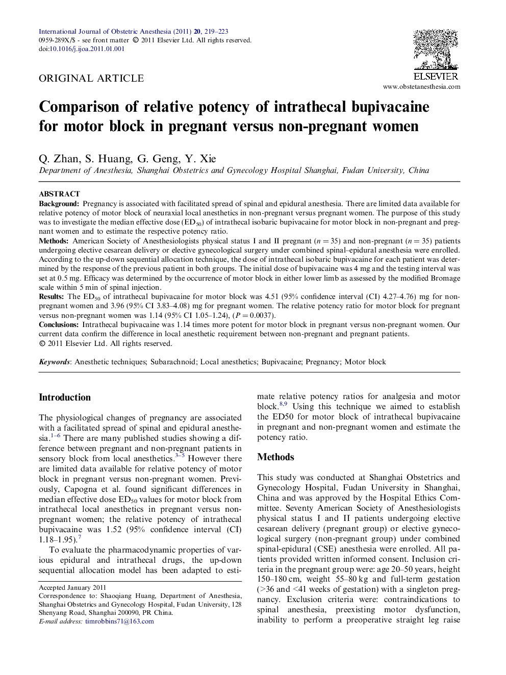 Comparison of relative potency of intrathecal bupivacaine for motor block in pregnant versus non-pregnant women