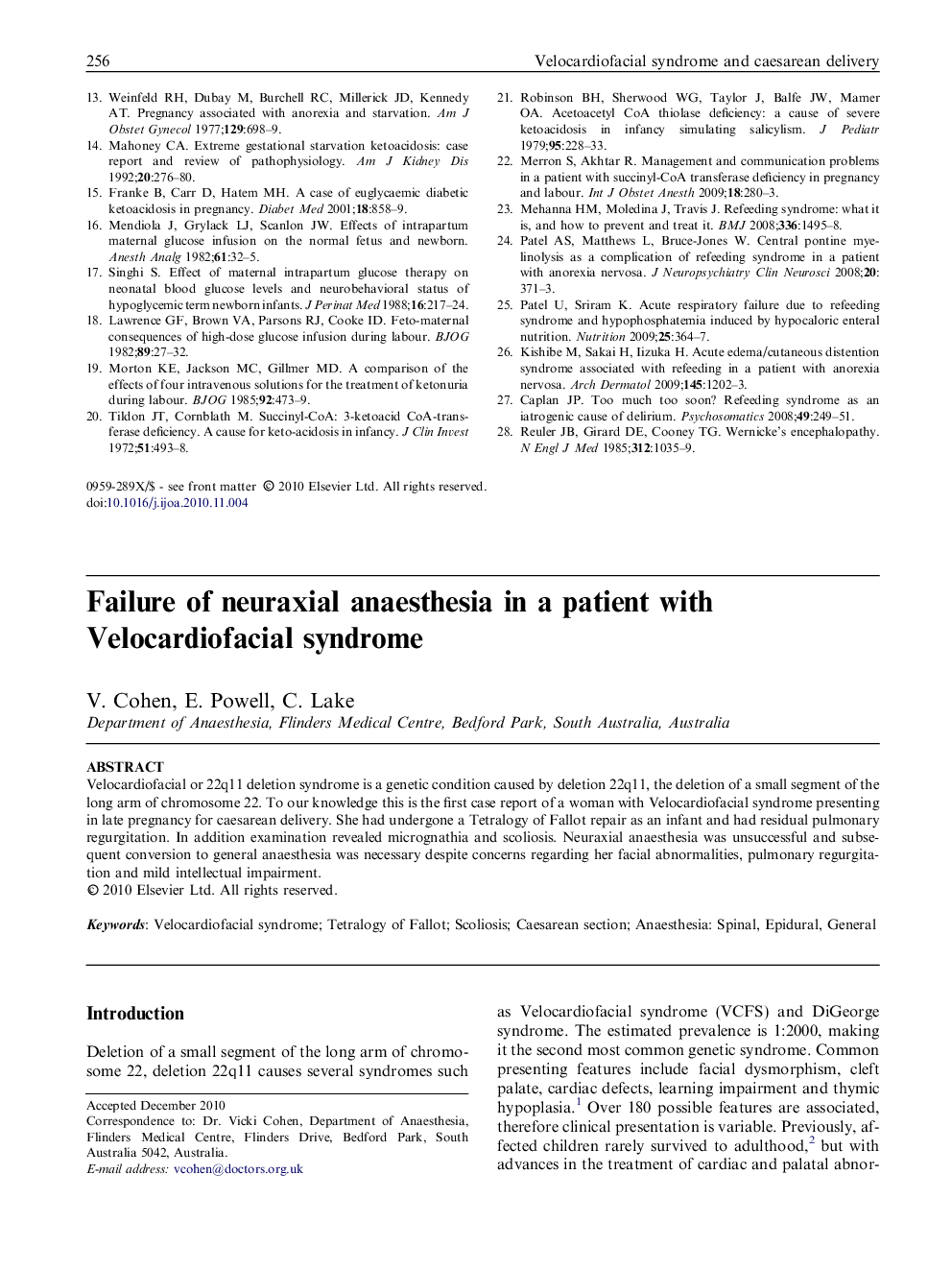 Failure of neuraxial anaesthesia in a patient with Velocardiofacial syndrome