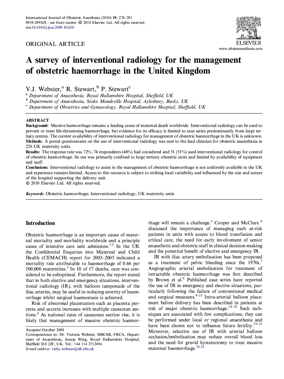 A survey of interventional radiology for the management of obstetric haemorrhage in the United Kingdom