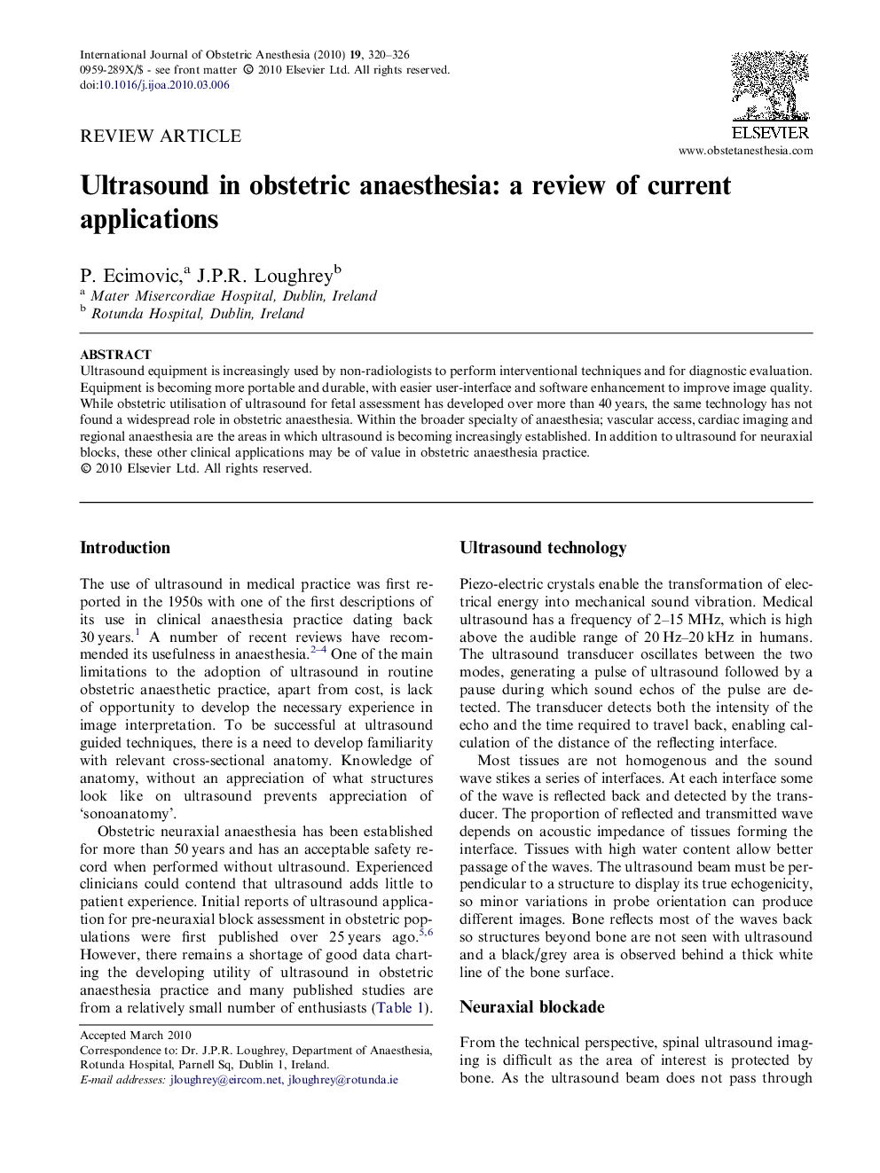 Ultrasound in obstetric anaesthesia: a review of current applications