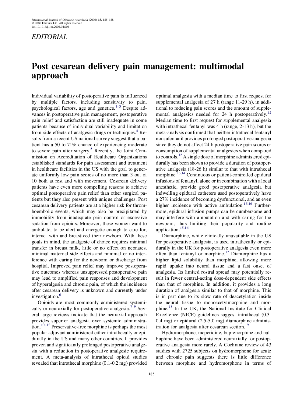 Post cesarean delivery pain management: multimodal approach