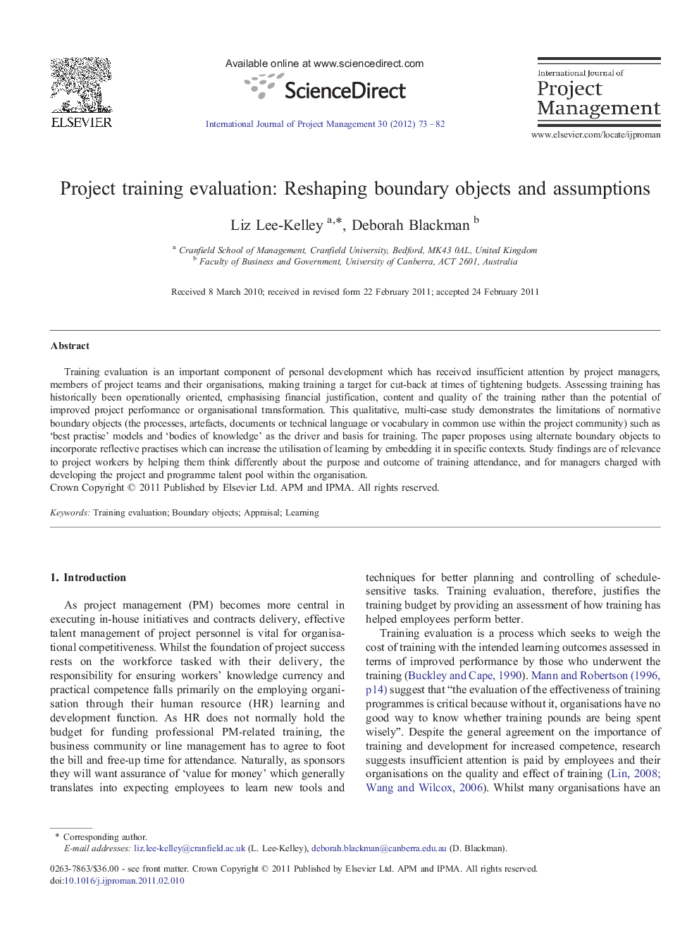 Project training evaluation: Reshaping boundary objects and assumptions