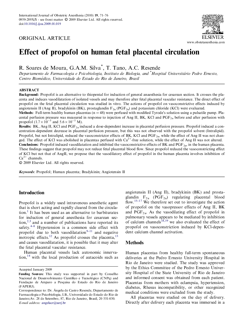Effect of propofol on human fetal placental circulation 
