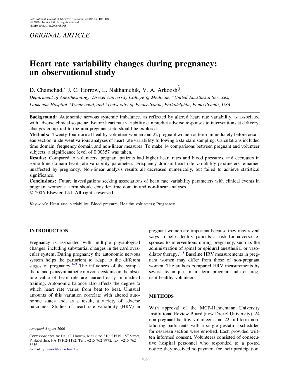 Heart rate variability changes during pregnancy: an observational study