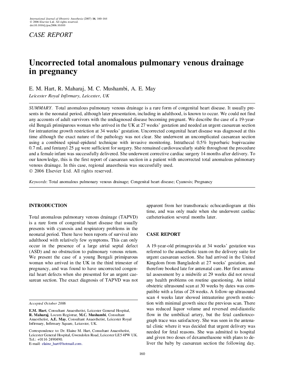 Uncorrected total anomalous pulmonary venous drainage in pregnancy