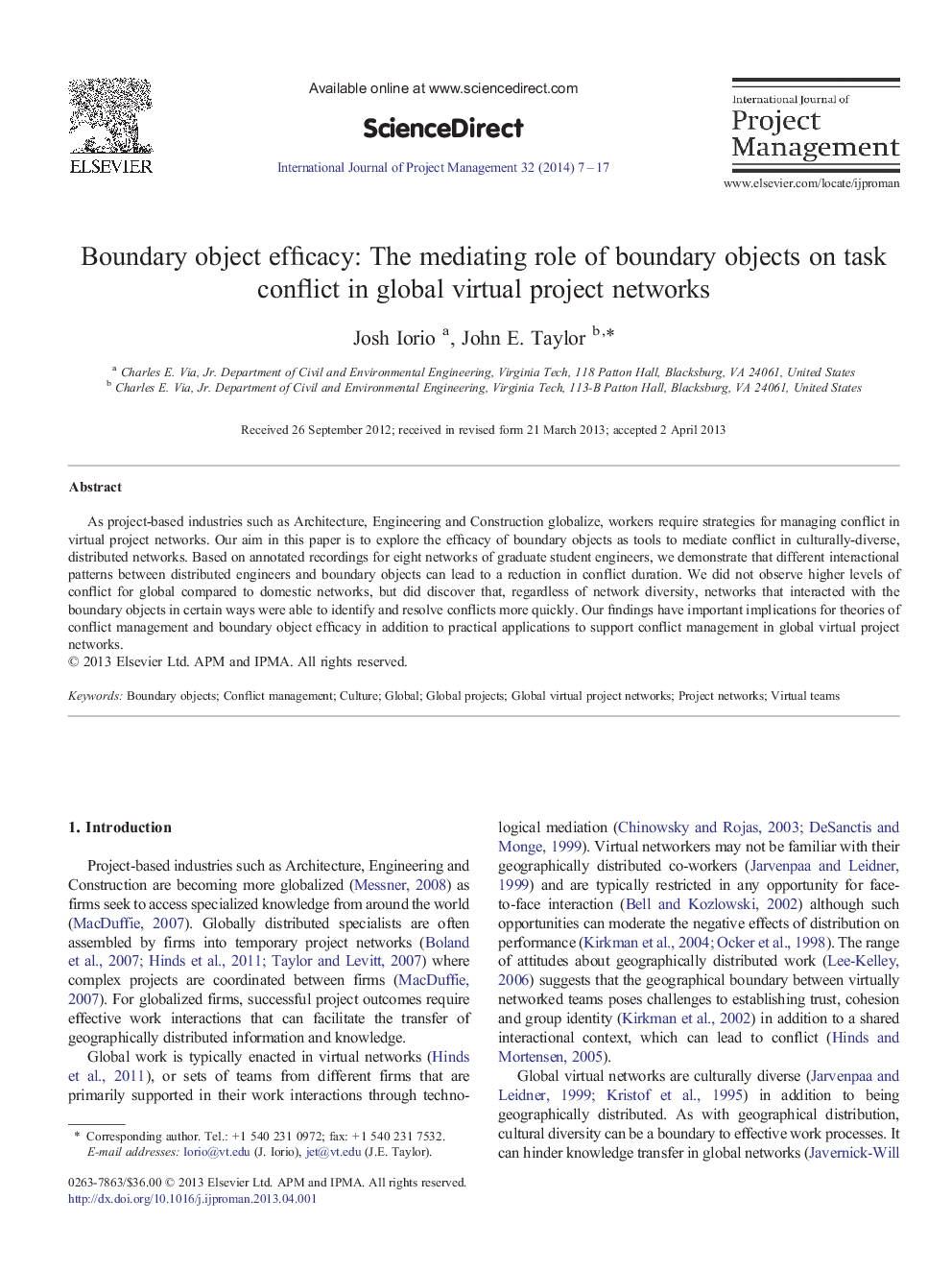 Boundary object efficacy: The mediating role of boundary objects on task conflict in global virtual project networks