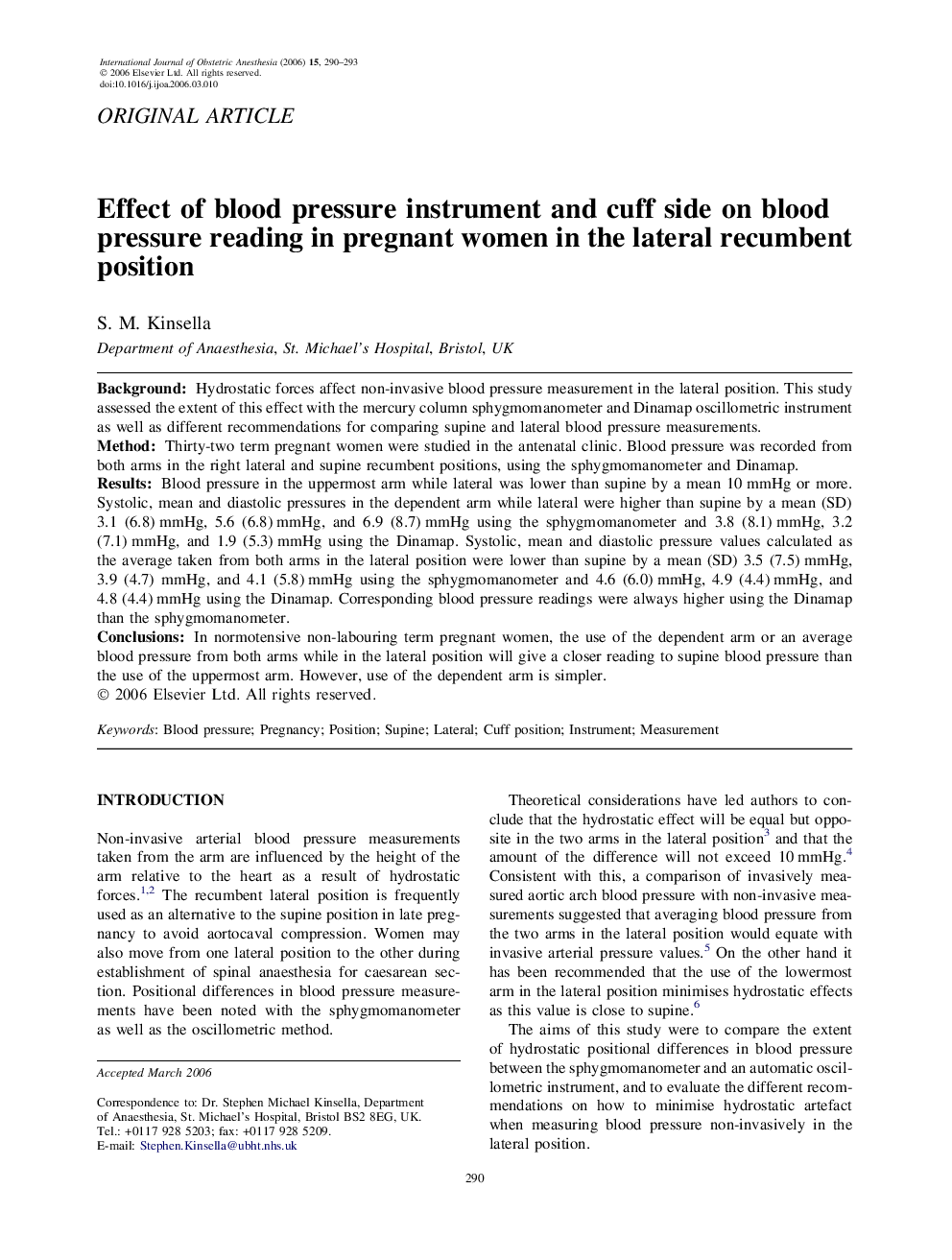 Effect of blood pressure instrument and cuff side on blood pressure reading in pregnant women in the lateral recumbent position