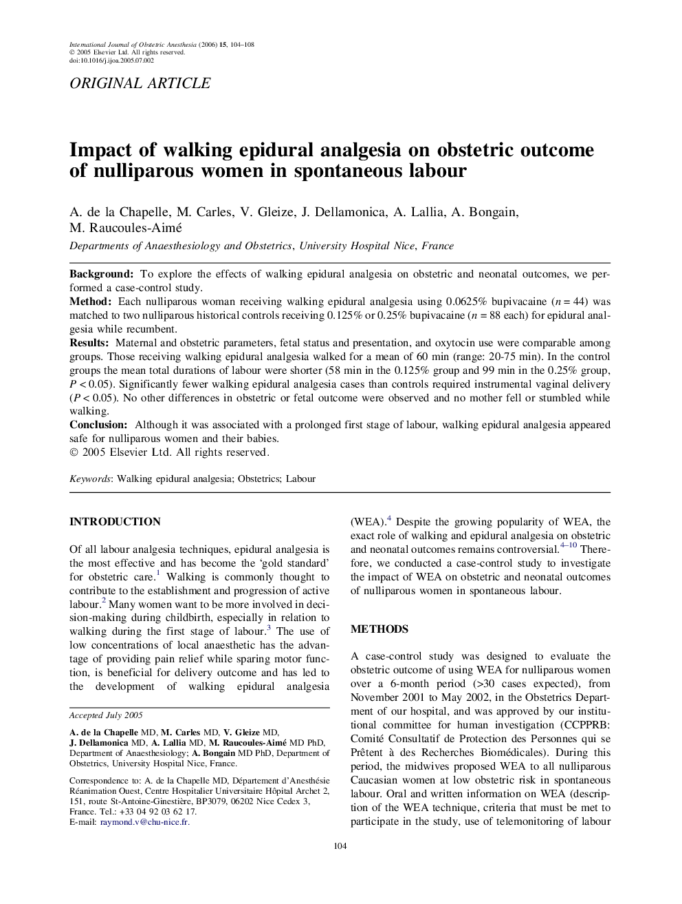 Impact of walking epidural analgesia on obstetric outcome of nulliparous women in spontaneous labour