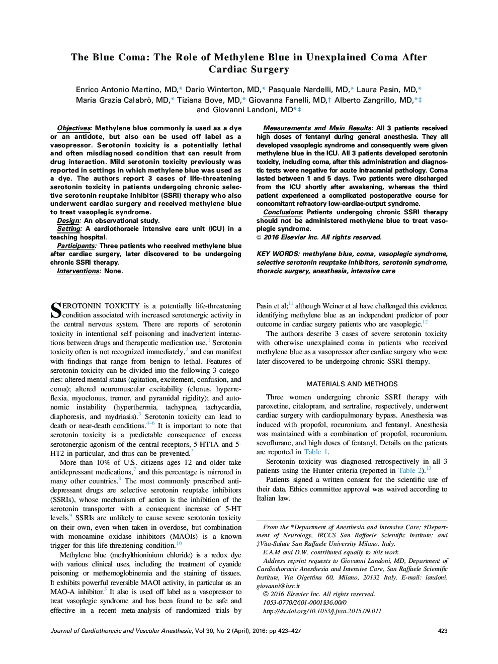 The Blue Coma: The Role of Methylene Blue in Unexplained Coma After Cardiac Surgery 