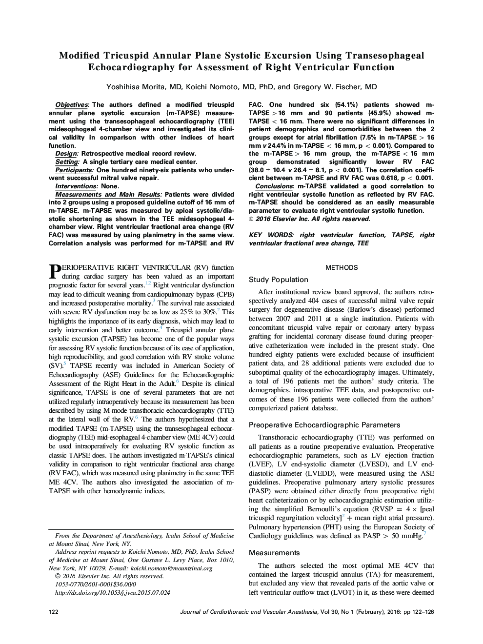 Modified Tricuspid Annular Plane Systolic Excursion Using Transesophageal Echocardiography for Assessment of Right Ventricular Function