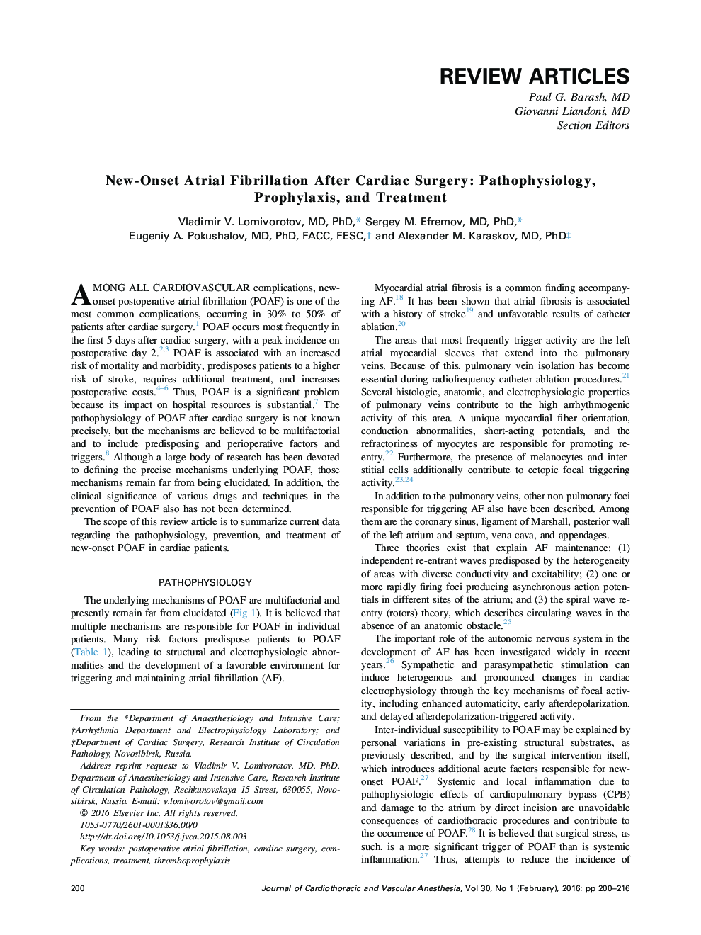 New-Onset Atrial Fibrillation After Cardiac Surgery: Pathophysiology, Prophylaxis, and Treatment