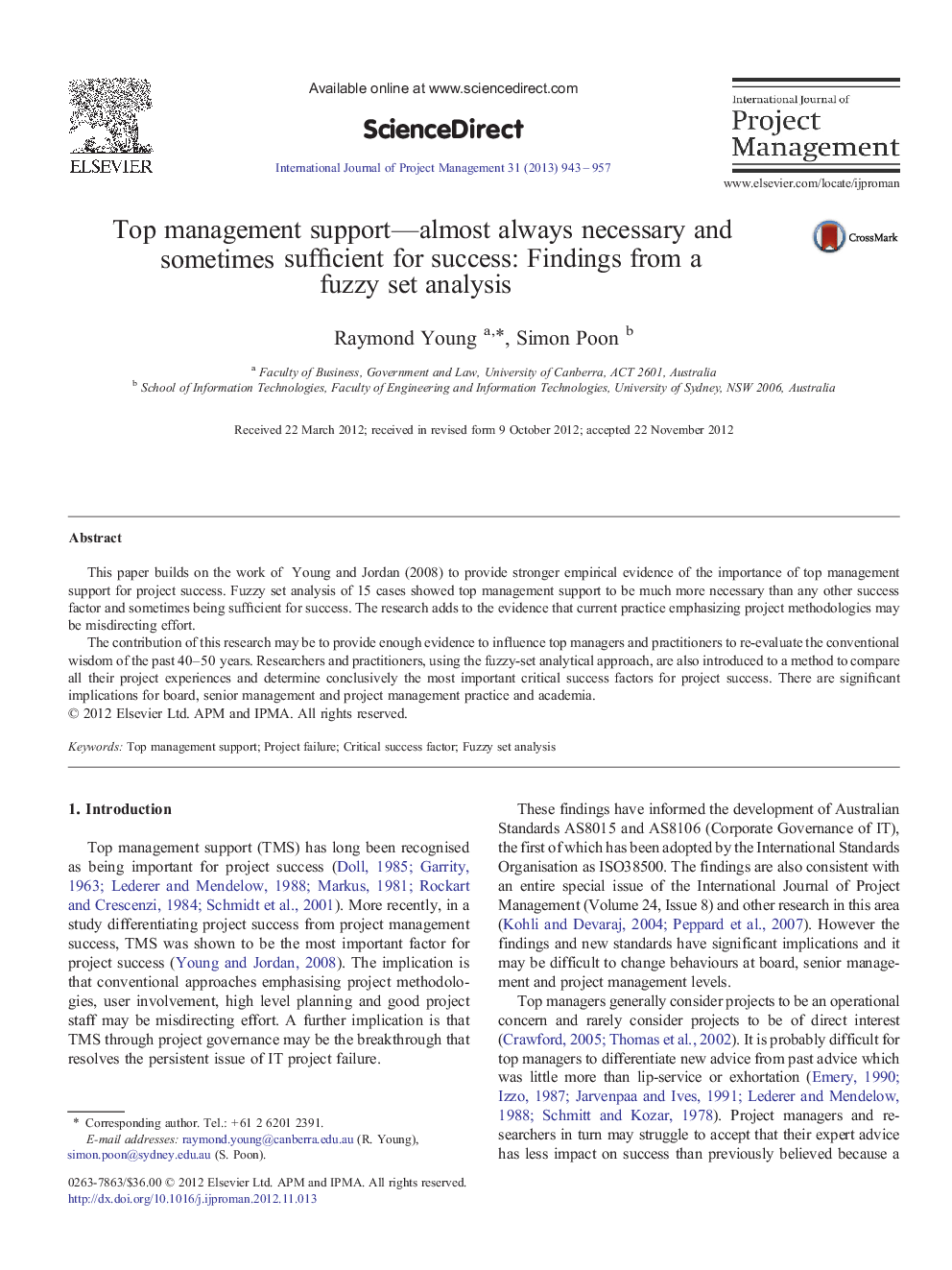 Top management support—almost always necessary and sometimes sufficient for success: Findings from a fuzzy set analysis