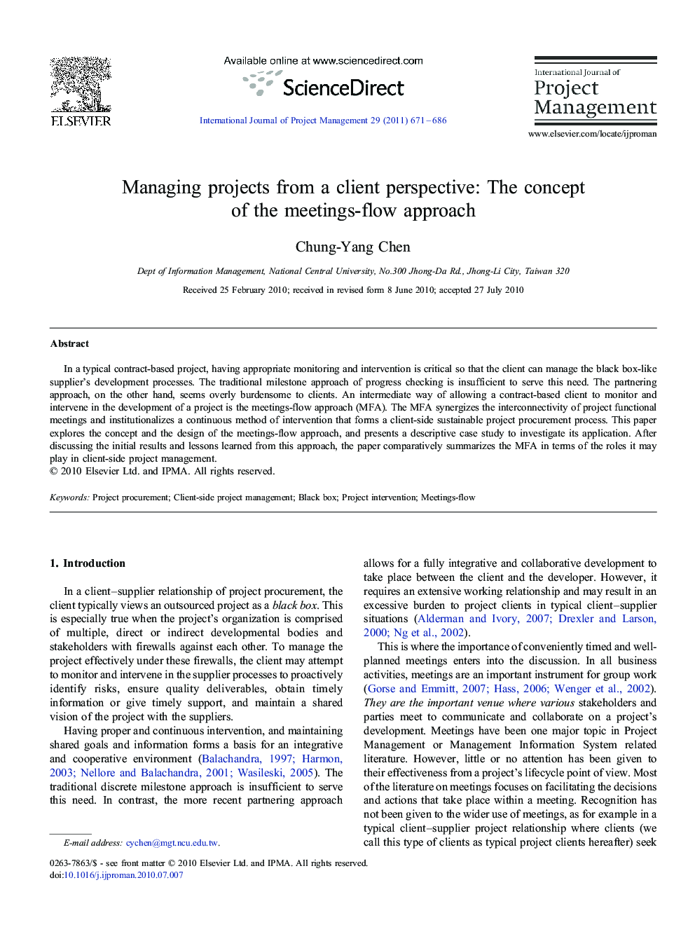 Managing projects from a client perspective: The concept of the meetings-flow approach