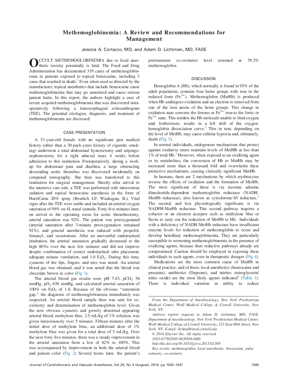 Methemoglobinemia: A Review and Recommendations for Management