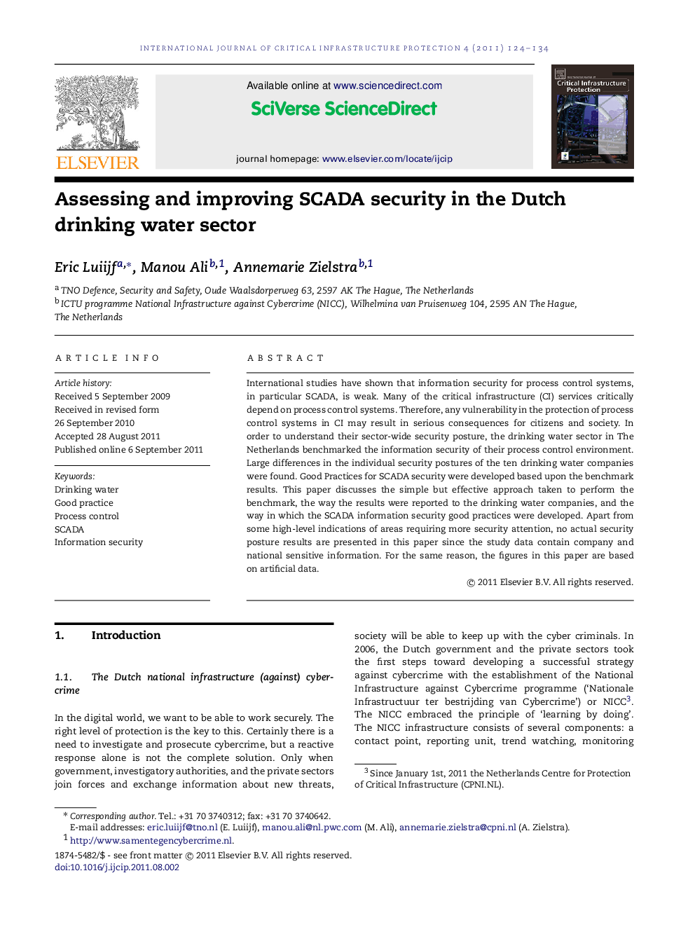 Assessing and improving SCADA security in the Dutch drinking water sector