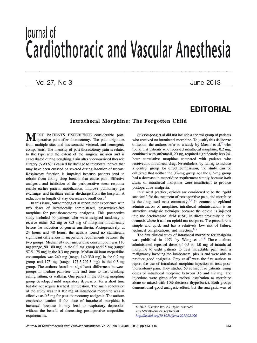 Intrathecal Morphine: The Forgotten Child