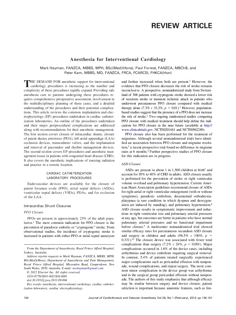 Anesthesia for Interventional Cardiology