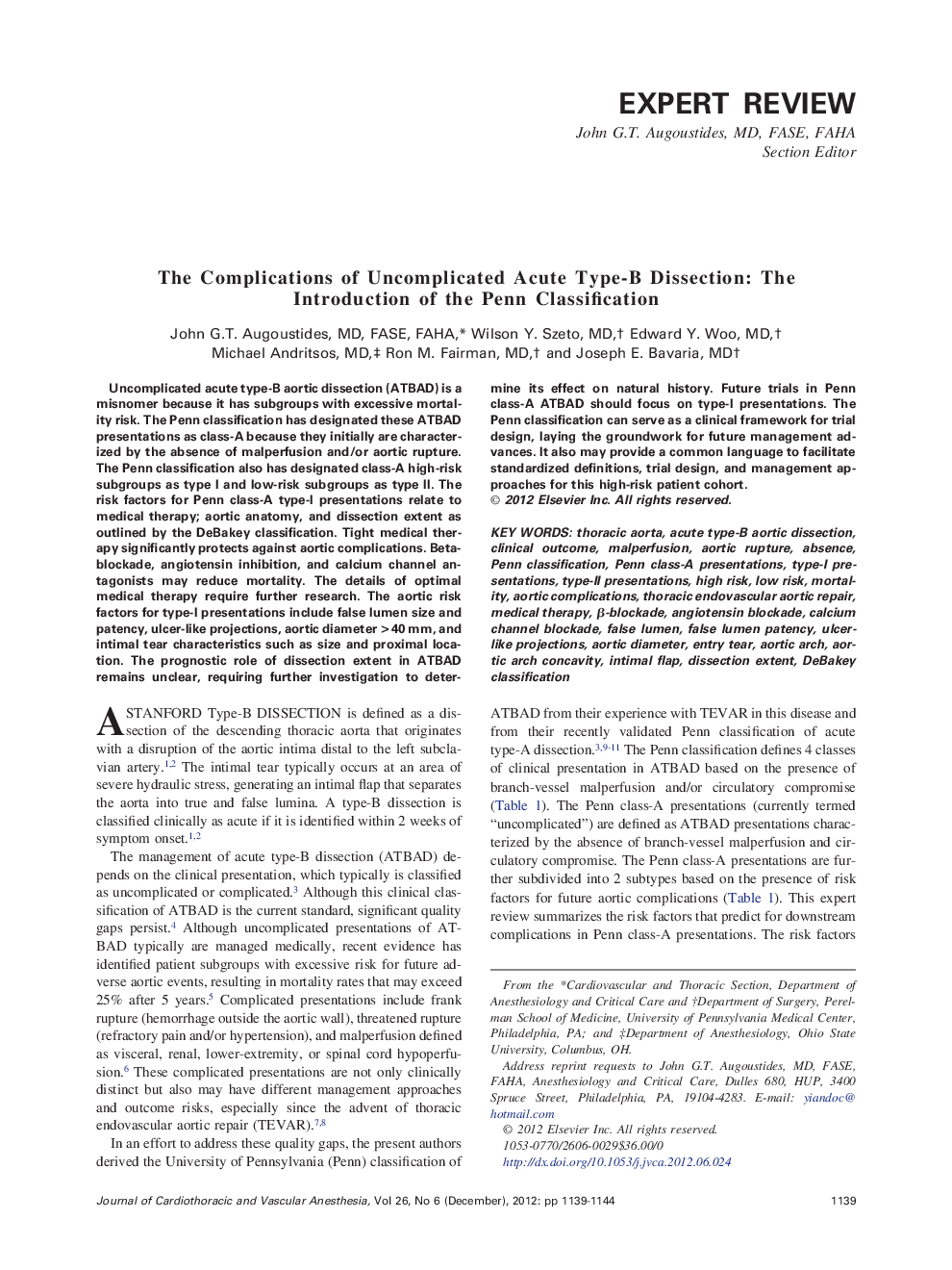 The Complications of Uncomplicated Acute Type-B Dissection: The Introduction of the Penn Classification 