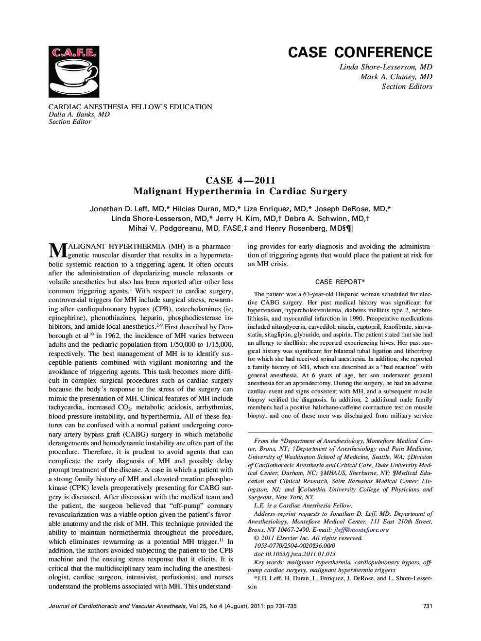 Case 4-2011 Malignant Hyperthermia in Cardiac Surgery