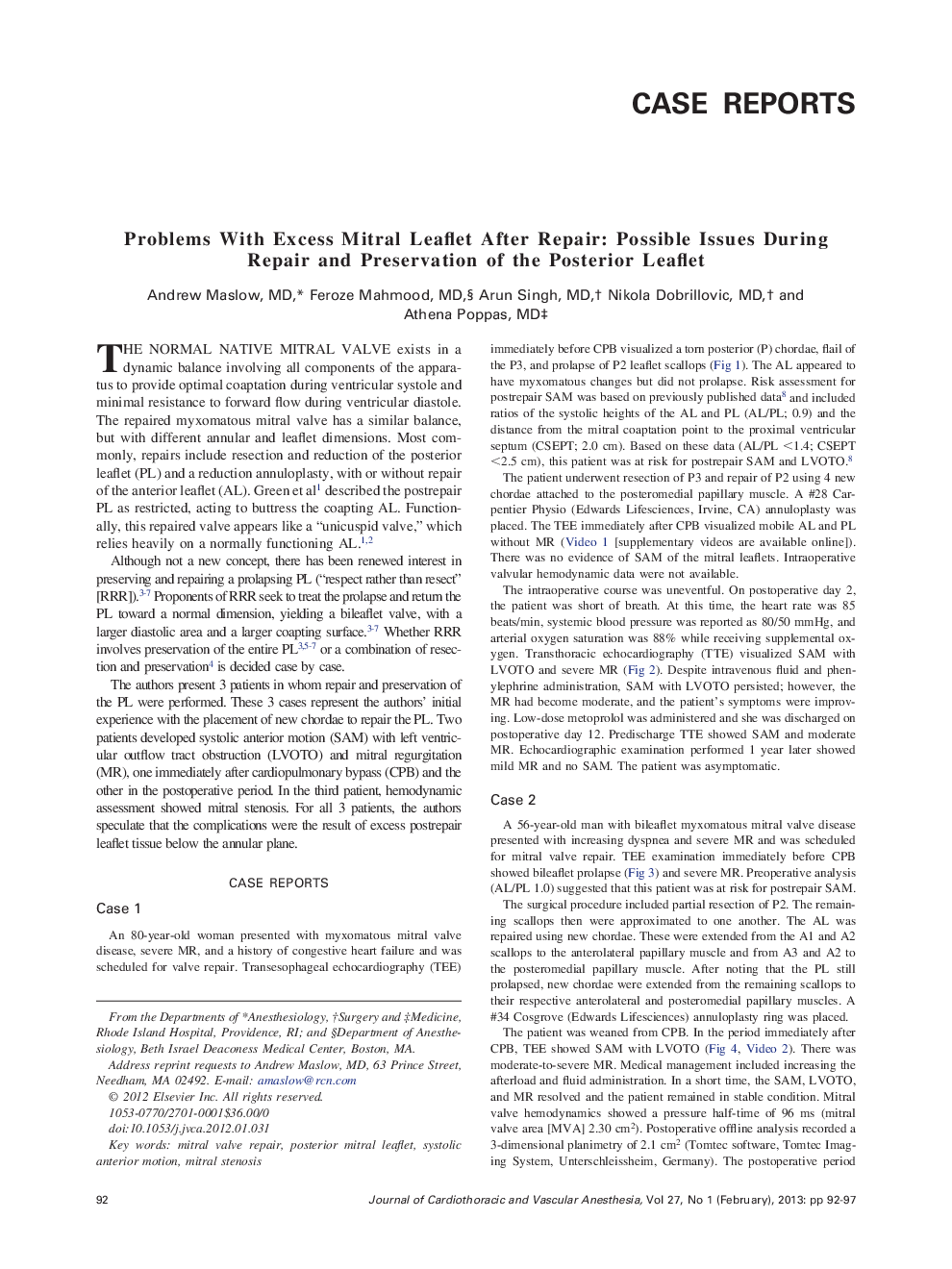 Problems With Excess Mitral Leaflet After Repair: Possible Issues During Repair and Preservation of the Posterior Leaflet