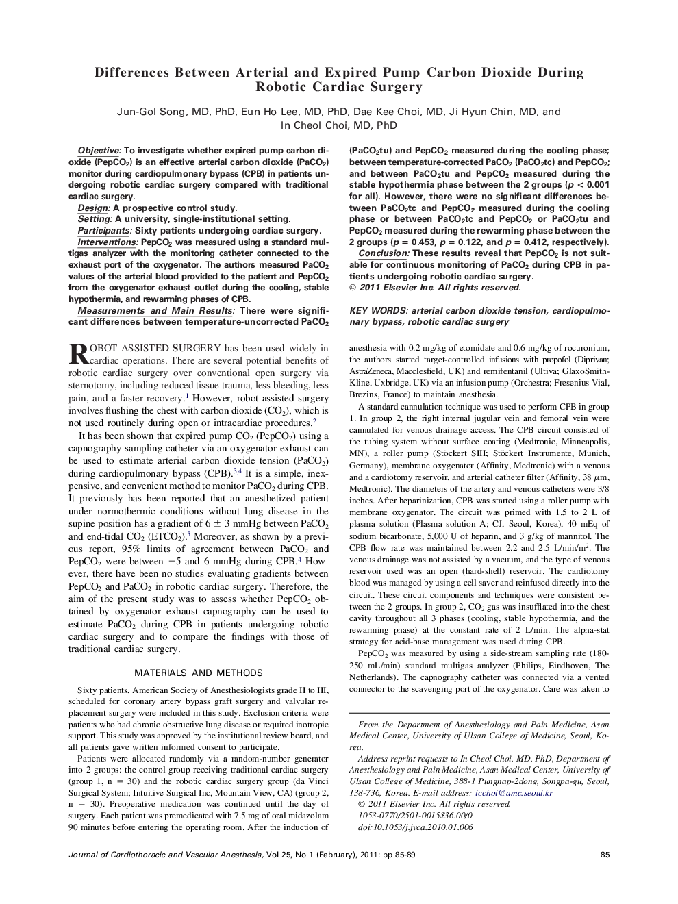 عکس صفحه اول مقاله: Differences Between Arterial and Expired Pump Carbon Dioxide During Robotic Cardiac Surgery Differences Between Arterial and Expired Pump Carbon Dioxide During Robotic Cardiac Surgery