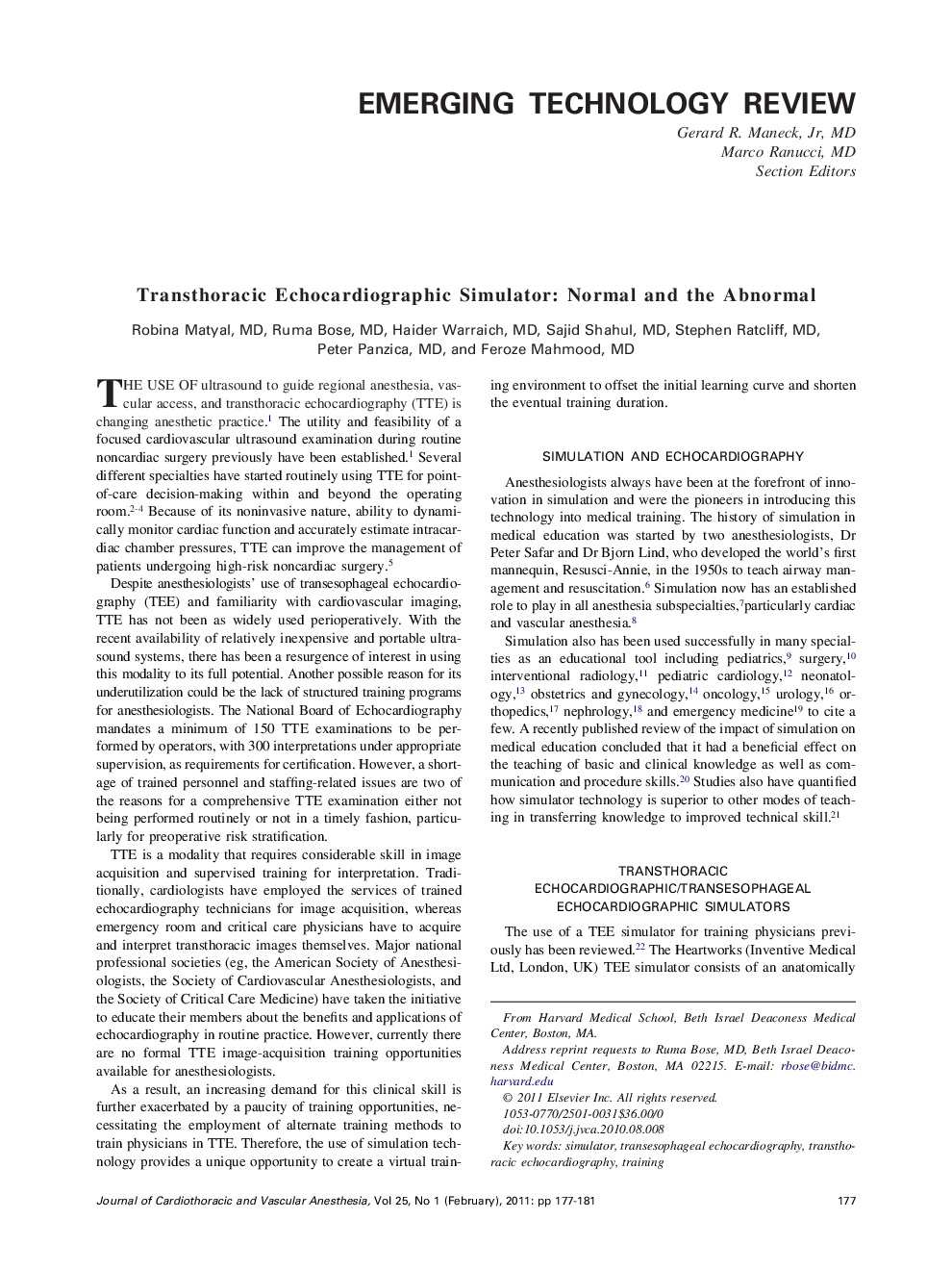 Transthoracic Echocardiographic Simulator: Normal and the Abnormal