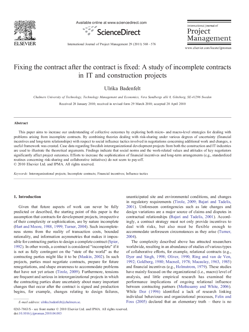 Fixing the contract after the contract is fixed: A study of incomplete contracts in IT and construction projects