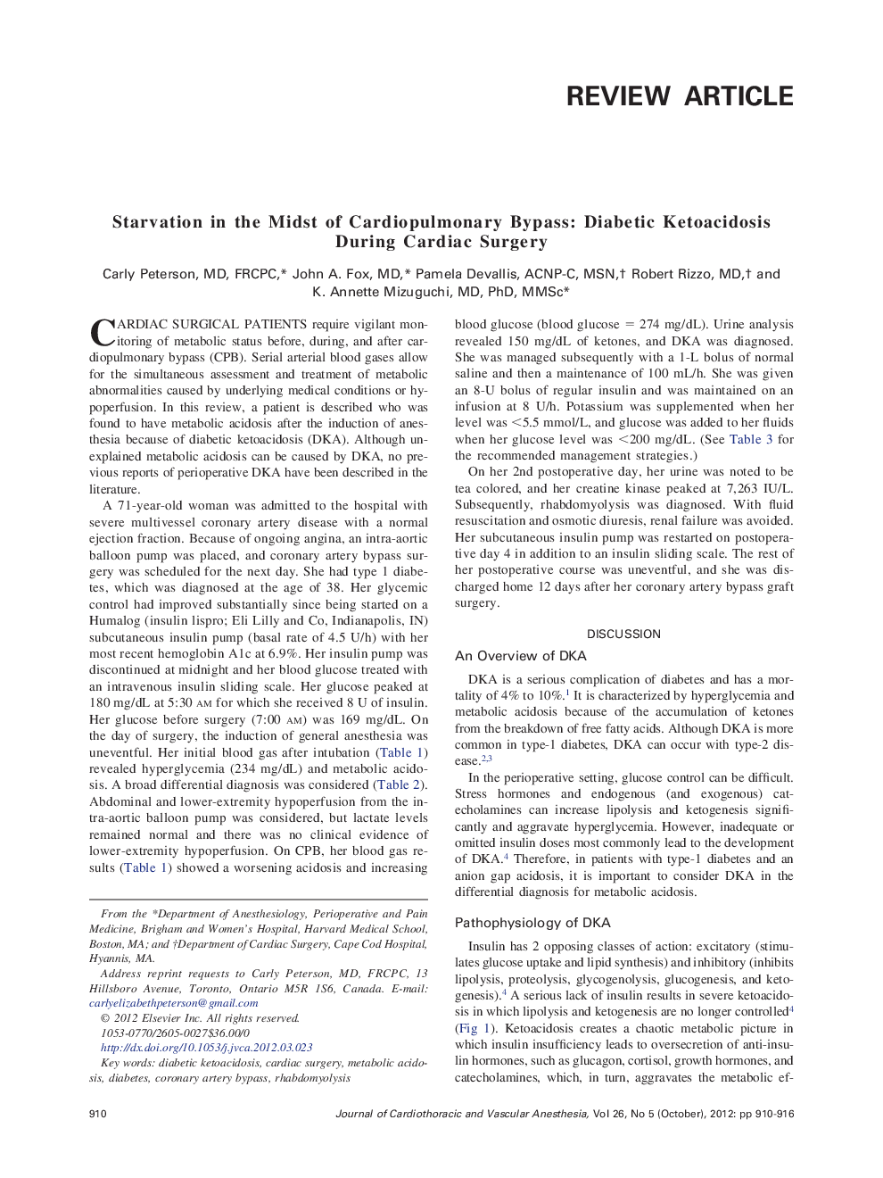 Starvation in the Midst of Cardiopulmonary Bypass: Diabetic Ketoacidosis During Cardiac Surgery