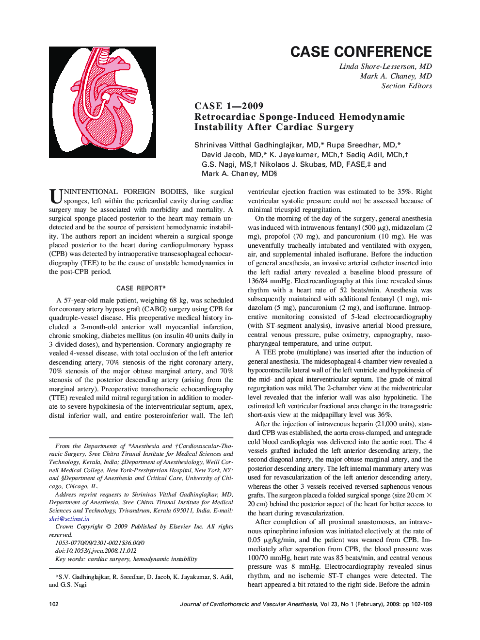 CASE 1-2009 Retrocardiac Sponge-Induced Hemodynamic Instability After Cardiac Surgery