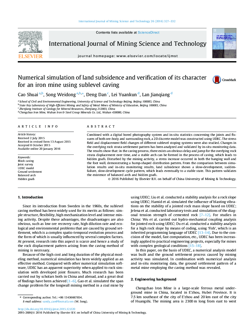 Numerical simulation of land subsidence and verification of its character for an iron mine using sublevel caving