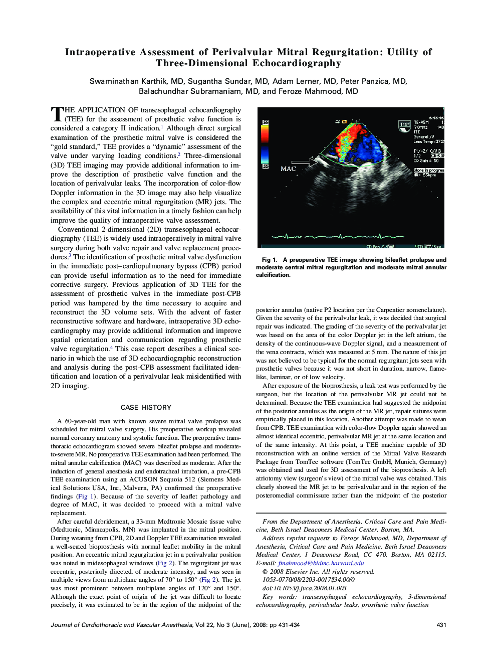 Intraoperative Assessment of Perivalvular Mitral Regurgitation: Utility of Three-Dimensional Echocardiography